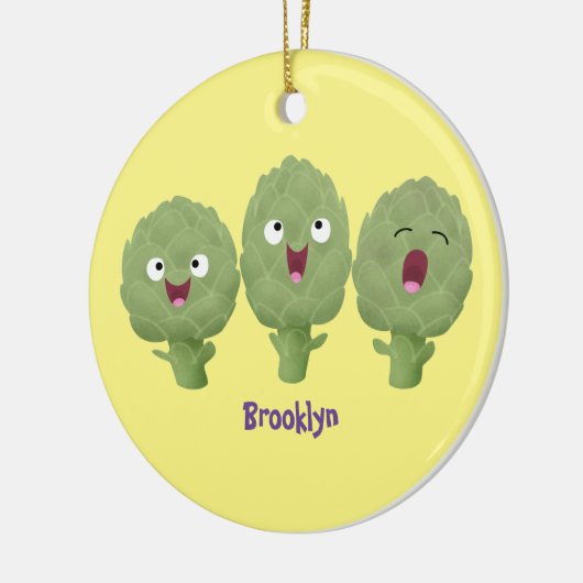 かわいい歌アーティチョーク野菜アニメ セラミックオーナメント (左)