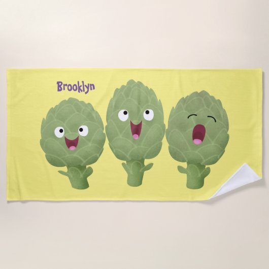 かわいい歌アーティチョーク野菜アニメ ビーチタオル (正面)