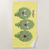 かわいい歌アーティチョーク野菜アニメ ビーチタオル (正面)