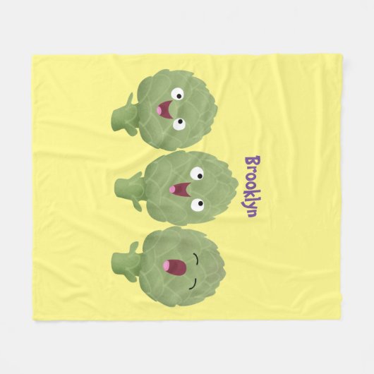 かわいい歌アーティチョーク野菜アニメ フリースブランケット (正面(横))