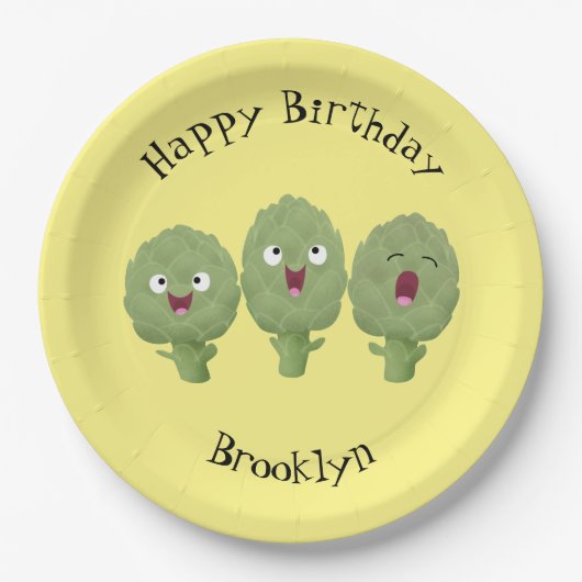 かわいい歌アーティチョーク野菜アニメ ペーパープレート (正面)