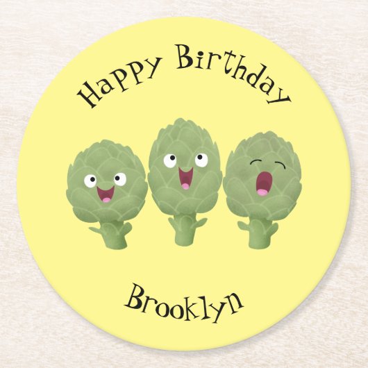 かわいい歌アーティチョーク野菜アニメ ラウンドペーパーコースター (正面)