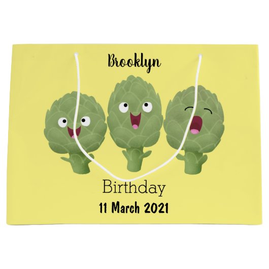 かわいい歌アーティチョーク野菜アニメ ラージペーパーバッグ (正面)