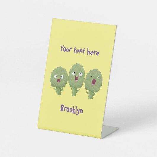 かわいい歌アーティチョーク野菜アニメ 台座サイン (正面)