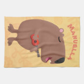 かわいい歌カピバラukulele漫画イラストレーション キッチンタオル (横)