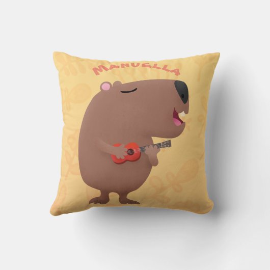 かわいい歌カピバラukulele漫画イラストレーション クッション (裏面)