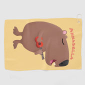 かわいい歌カピバラukulele漫画イラストレーション ゴルフタオル (横)