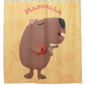 かわいい歌カピバラukulele漫画イラストレーション シャワーカーテン (正面)