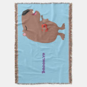 かわいい歌カピバラukulele漫画イラストレーション スローブランケット (正面縦)