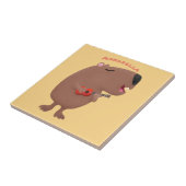 かわいい歌カピバラukulele漫画イラストレーション タイル (側面)