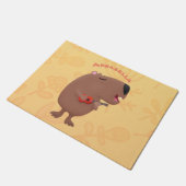 かわいい歌カピバラukulele漫画イラストレーション ドアマット (アングル)