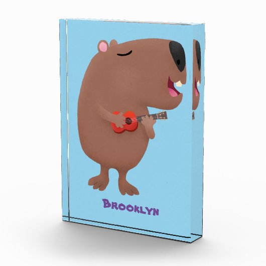 かわいい歌カピバラukulele漫画イラストレーション フォトブロック (右)