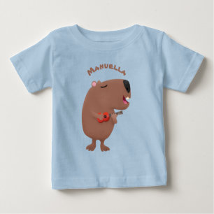 かわいい歌カピバラukulele漫画イラストレーション ベビーTシャツ