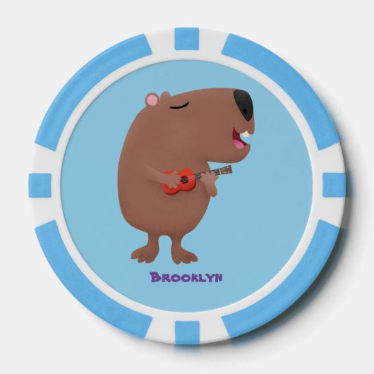 かわいい歌カピバラukulele漫画イラストレーション ポーカーチップ (正面)