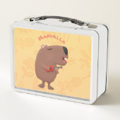 かわいい歌カピバラukulele漫画イラストレーション メタルランチボックス (裏面)