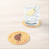 かわいい歌カピバラukulele漫画イラストレーション ラウンドペーパーコースター (インサイチュ)