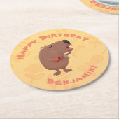 かわいい歌カピバラukulele漫画イラストレーション ラウンドペーパーコースター (アングル)