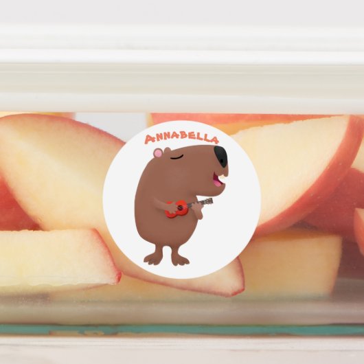 かわいい歌カピバラukulele漫画イラストレーション ラベル (貼付)