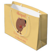 かわいい歌カピバラukulele漫画イラストレーション ラージペーパーバッグ (裏面アングル)