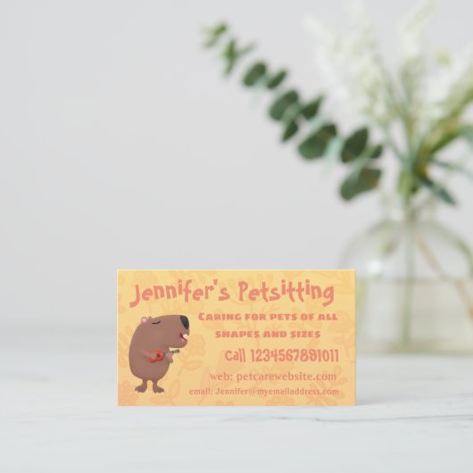 かわいい歌カピバラukulele漫画イラストレーション 名刺 (スタンド正面)