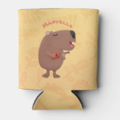 かわいい歌カピバラukulele漫画イラストレーション 缶クーラー (正面)