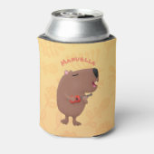 かわいい歌カピバラukulele漫画イラストレーション 缶クーラー (缶裏面)