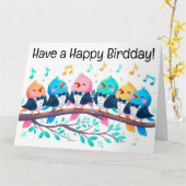 かわいい歌鳥たちがハッピーバードデイを熱唱! カード (黄色い花)
