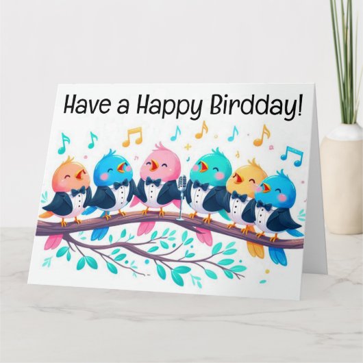 かわいい歌鳥たちがハッピーバードデイを熱唱! カード (正面)
