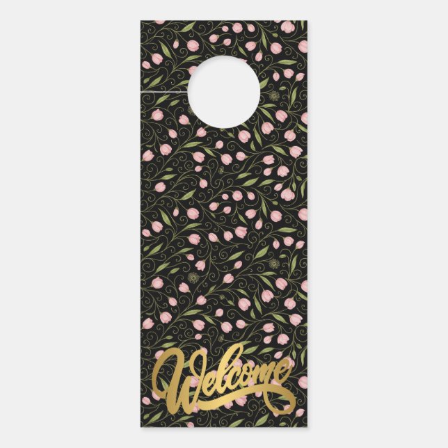 かわいい歓迎の花/チューリップ繰り返しパターン ドアノブサイン (正面)