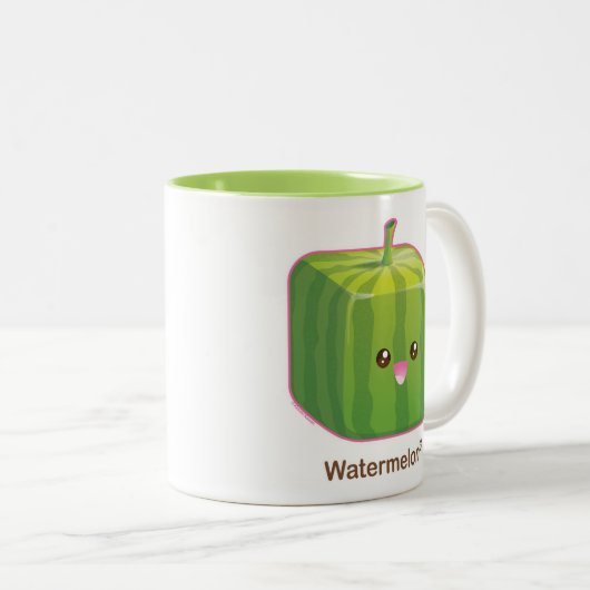 かわいい正方形のスイカ ツートーンマグカップ (正面右)