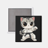 かわいい武術猫空手黒帯面白い マグネット (正面/裏面)