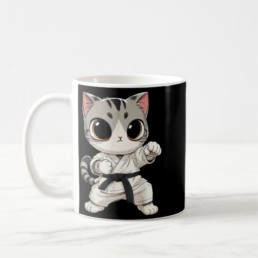 かわいい武道猫空手黒帯面白い コーヒーマグカップ (左)