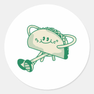 かわいい歩く緑のタコマスコットキャラクター ラウンドシール