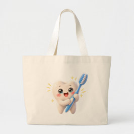 かわいい歯と歯ブラシのトートバッグ ラージトートバッグ