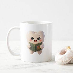 かわいい歯のキャラクターが本を読むデザインのマグカップ コーヒーマグカップ