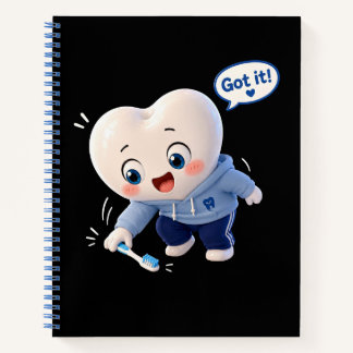 かわいい歯のキャラクターが"Got It!"と笑顔のデンタルハイジニスト向けブルー系ノート ノートブック