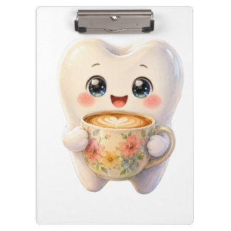 かわいい歯のキャラクターのクリップボード コーヒー好き クリップボード