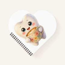 かわいい歯のキャラクターのノートブック コーヒー好き デンタル デザイン
