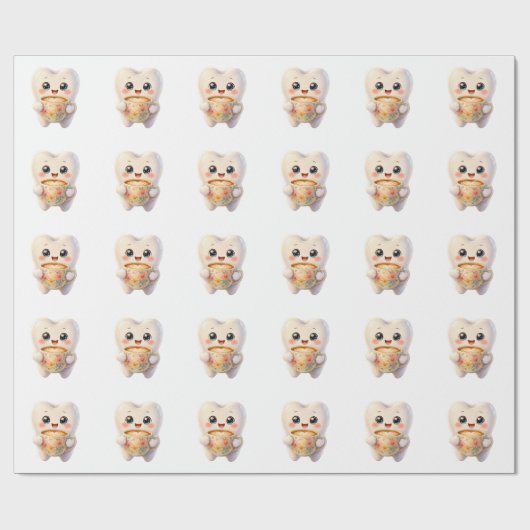 かわいい歯のキャラクター コーヒー好き ラッピングペーパー (フラット)