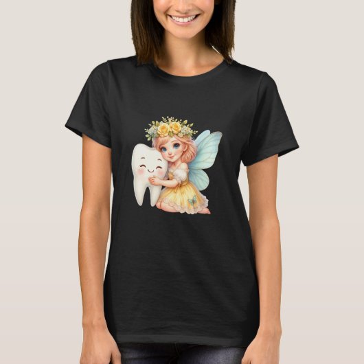 かわいい歯の妖精と初めて抜けた歯 Tシャツ (正面)