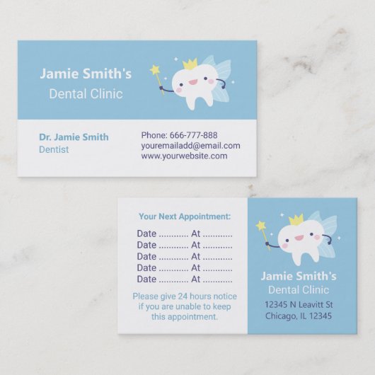 かわいい歯の妖精歯科歯医師の名刺 名刺 (正面/裏面)