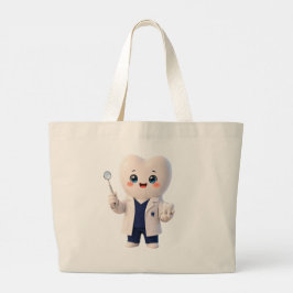 かわいい歯の歯科医キャラクター キャンバストートバッグ ラージトートバッグ