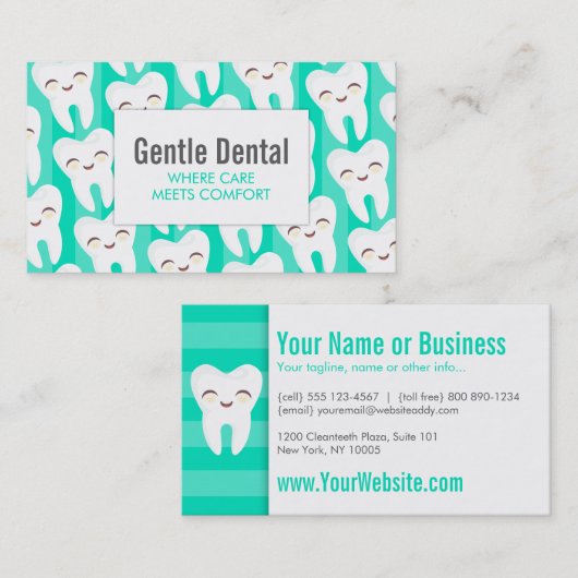 かわいい歯パターン-ティール（緑がかった色）のカスタムな名刺 名刺 (正面/裏面)