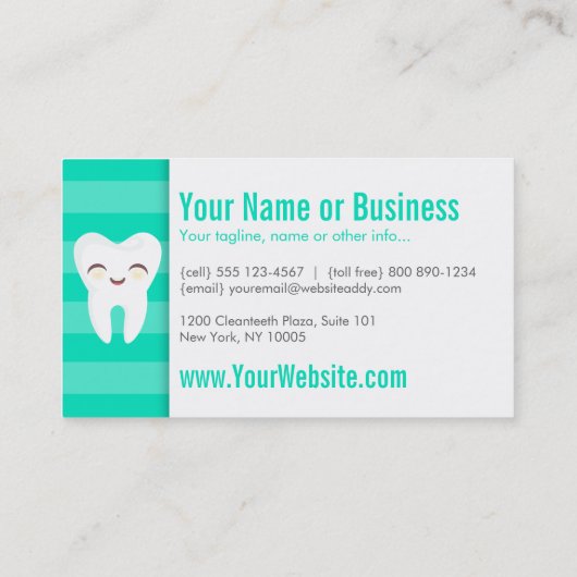 かわいい歯パターン-ティール（緑がかった色）のカスタムな名刺 名刺 (裏面)