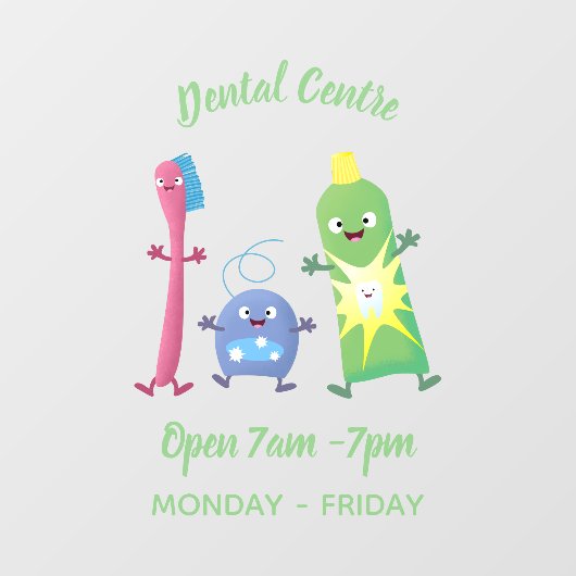 かわいい歯ブラシ歯磨き歯磨き用フロス漫画 ウィンドウサイン (シート)