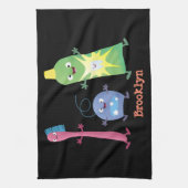 かわいい歯ブラシ歯磨き歯磨き用フロス漫画 キッチンタオル (縦)