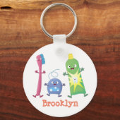 かわいい歯ブラシ歯磨き歯磨き用フロス漫画 キーホルダー (正面)