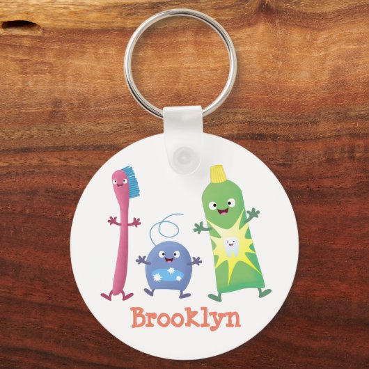 かわいい歯ブラシ歯磨き歯磨き用フロス漫画 キーホルダー (正面)