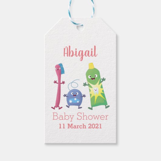 かわいい歯ブラシ歯磨き歯磨き用フロス漫画 ギフトタグ (正面)