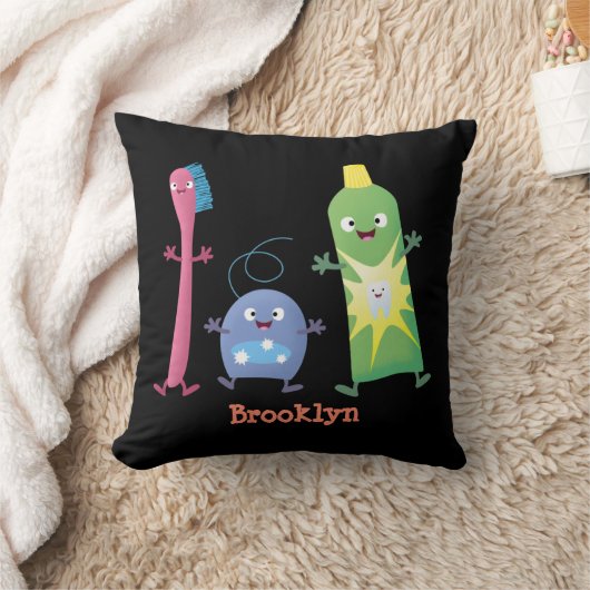 かわいい歯ブラシ歯磨き歯磨き用フロス漫画 クッション (ブランケット)
